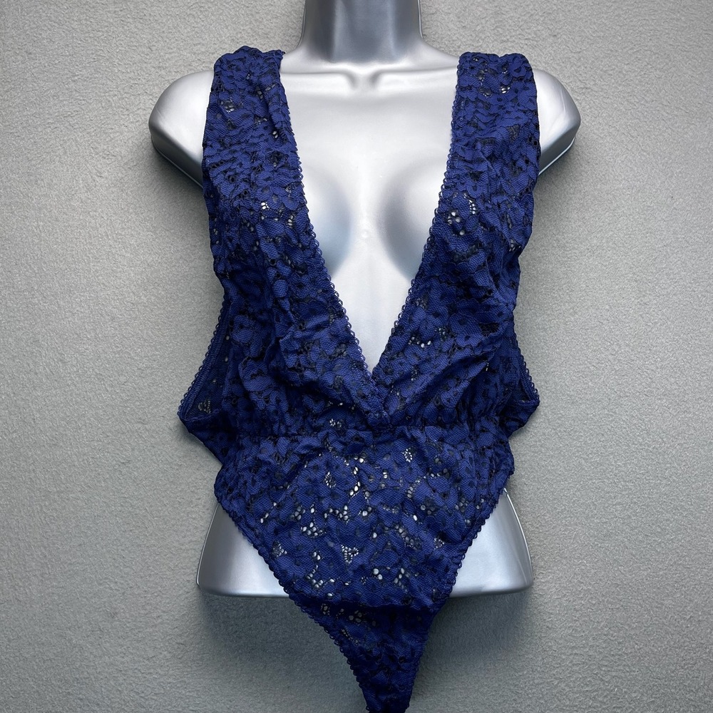 Victoria's Secret Navy Blue Lace Deep V Plunge Bodysuit Teddy S P CH 170 88A